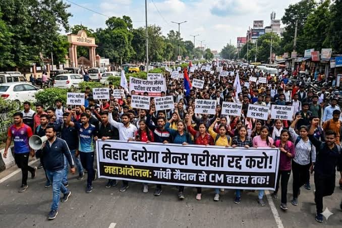  पटना में दारोगा अभ्यर्थियों का प्रदर्शन, मेन्स परीक्षा रद्द करने की मांग...